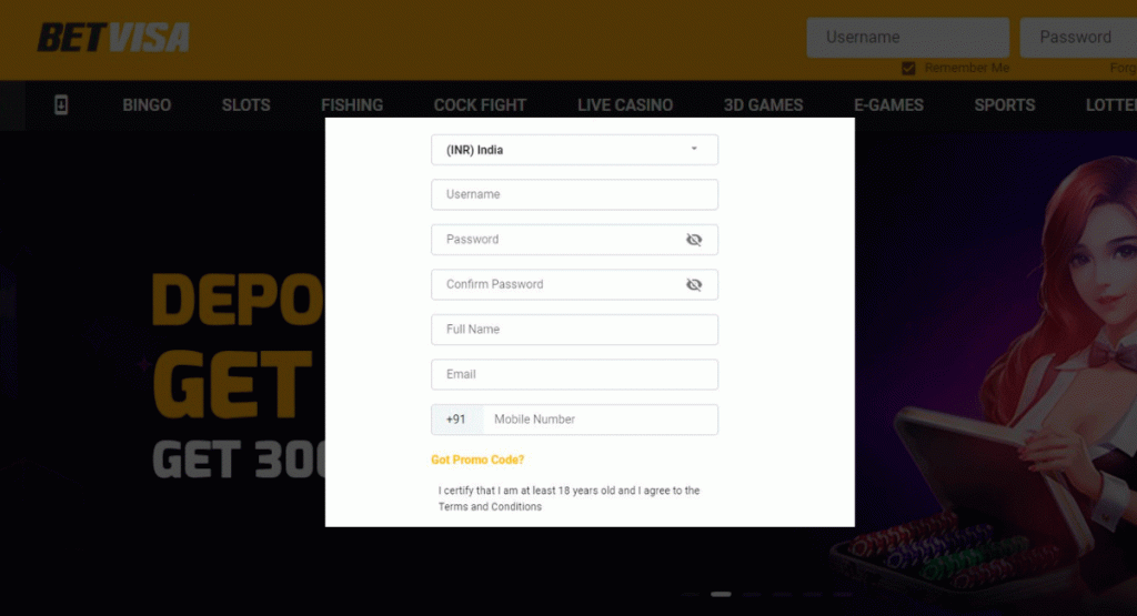registering a BetVisa account in India